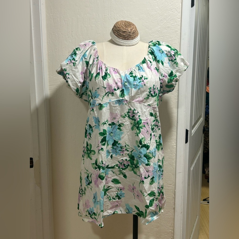 Old Navy White Floral Dress with Purple, Green & Blue Print